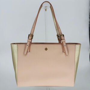Tory Burch York Small Buckle Tote Bag Pink Gold Saffiano Leather